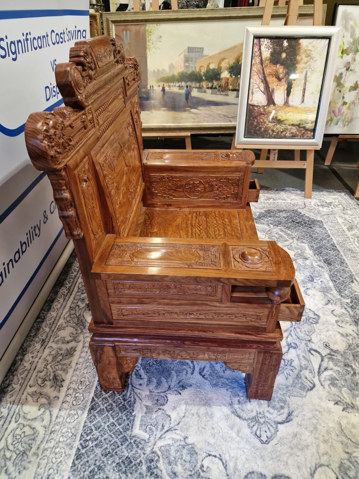 A Pair Chinese Imperial Style Hardwood Throne Chairs, The Backs Carved With Dragon Masks And Birds - Image 5 of 24