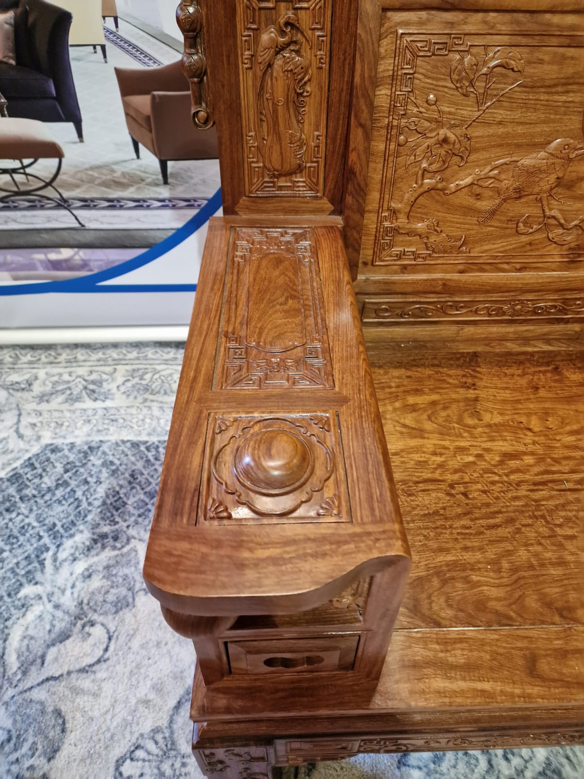 A Pair Chinese Imperial Style Hardwood Throne Chairs, The Backs Carved With Dragon Masks And Birds - Image 9 of 24