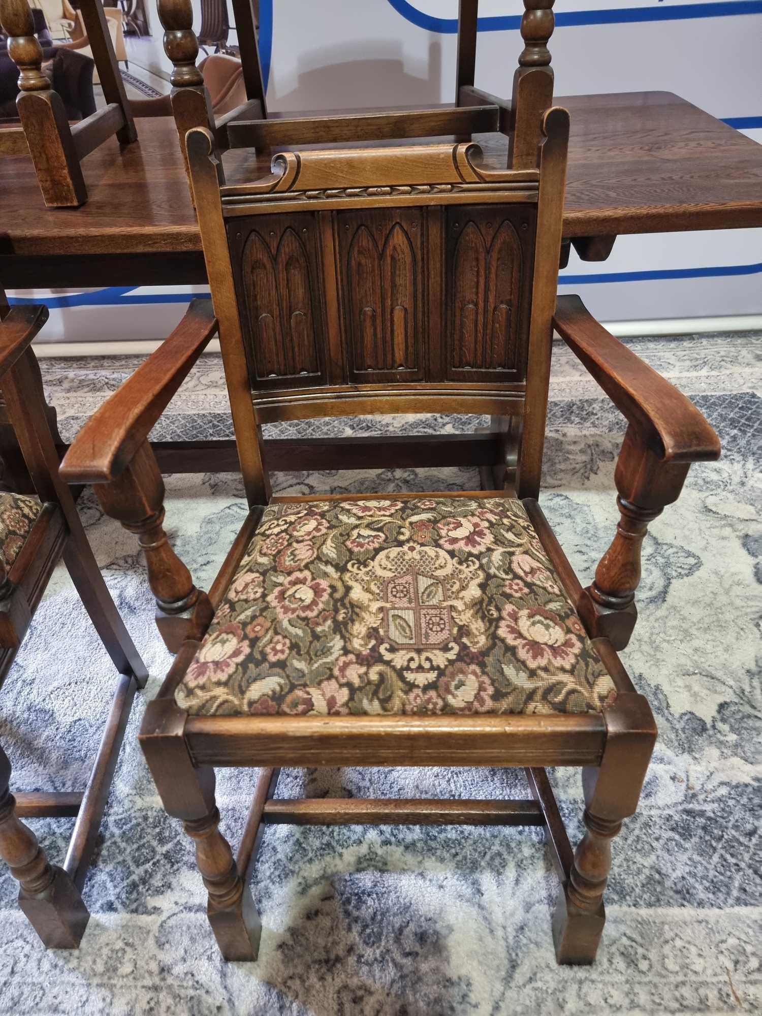 English Oak Refectory Dining Table The Solid Oak Table Top Is Supported By A Pair Of Pierced Lyre - Image 11 of 14