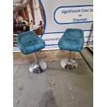 5 x Teal Upholstered Modern Adjustable Height Bar Stools Chrome Pedestal Base 50 x 40 x 86cm