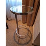 A Modern Design Stainless Steel And Tempered Glass Side Table 35cm Diameter x 64cm Tall