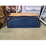 Large Blue Headboard Luxury Padded Upholstered With Red Piping And Pleated Edge 1850 x 760 (H) (