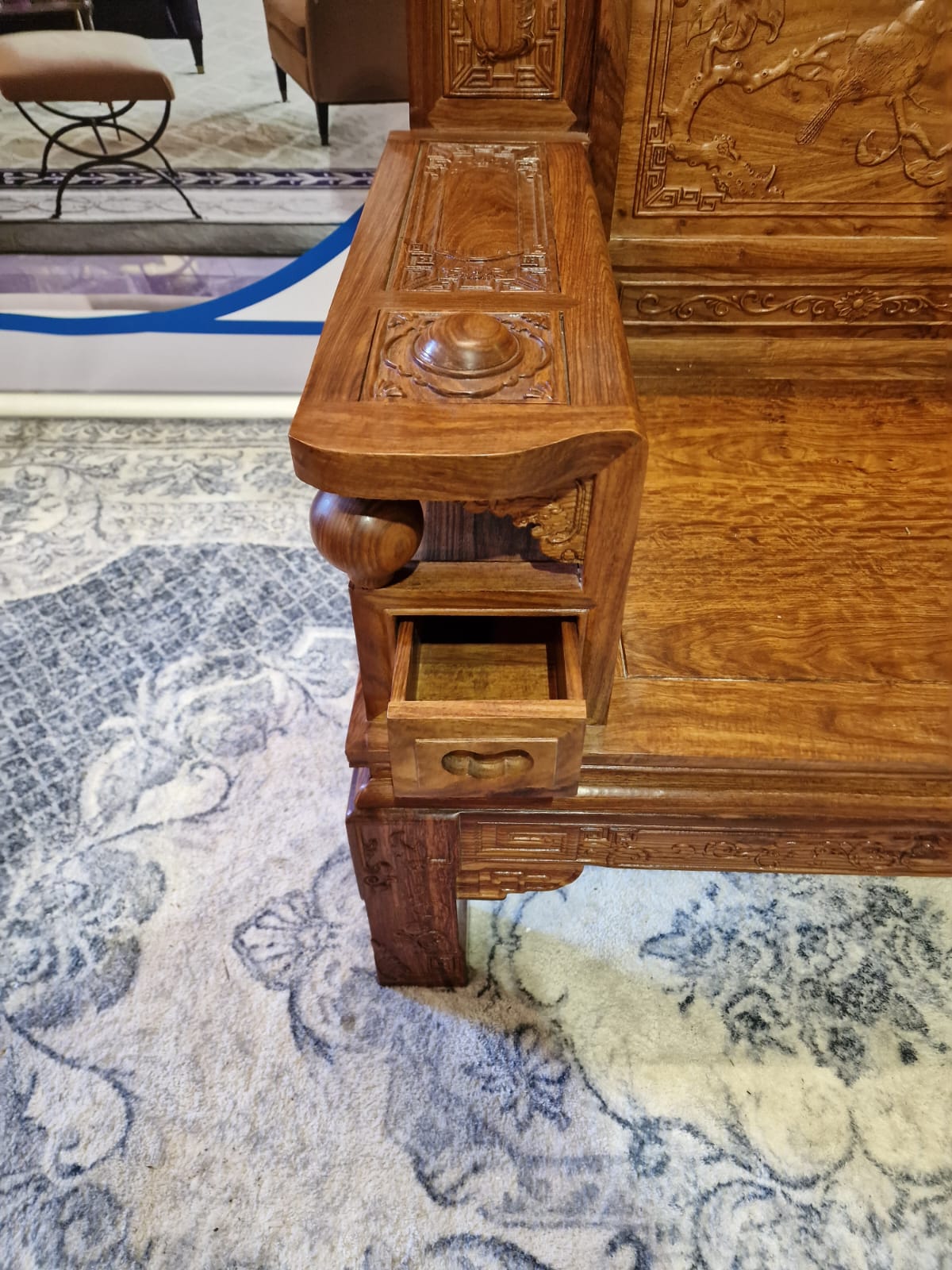 A Pair Chinese Imperial Style Hardwood Throne Chairs, The Backs Carved With Dragon Masks And Birds - Image 7 of 24