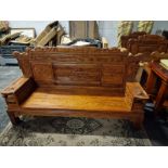 Chinese Imperial Style Hardwood Throne Room Settee Or Sofa, The Triple Panelled Back Carved With