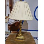 Antique Brass Table Lamp The Carved Column Form On A Square Tiered Pedestal Base With Shade 67cm