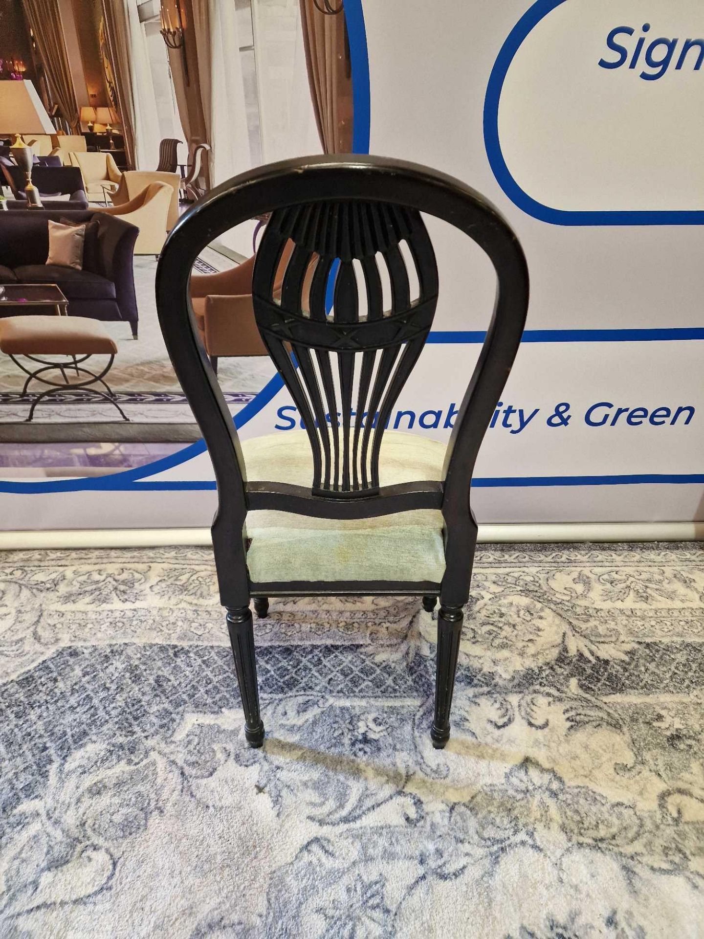 Leather Side Chair Carved Vasiform Splat Mint Fabric Seat Pad With Stud Pin Detail 45 x 48 x 97cm - Bild 4 aus 4