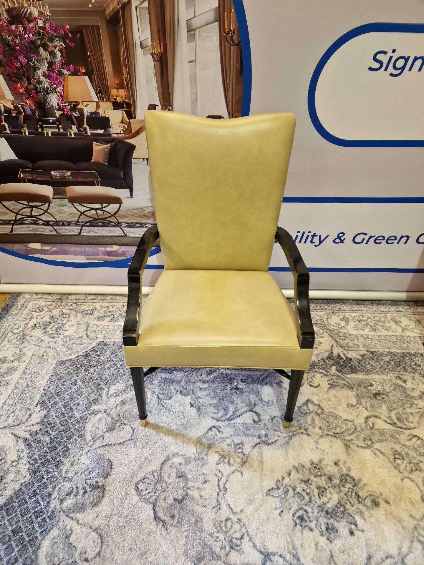 Cream Leather Dining Arm Chair With High Back 44 (P) x 60 (W) x 100 (H)
