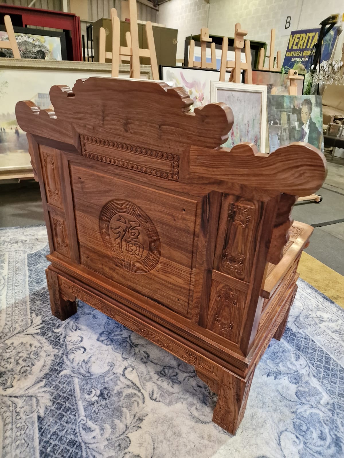 A Pair Chinese Imperial Style Hardwood Throne Chairs, The Backs Carved With Dragon Masks And Birds - Image 6 of 24