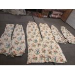 3 x pairs of cotton chintz style cream drapes 1 x 215cm wide x 70cm drop 1 x 155cm x 70cm and 1 x