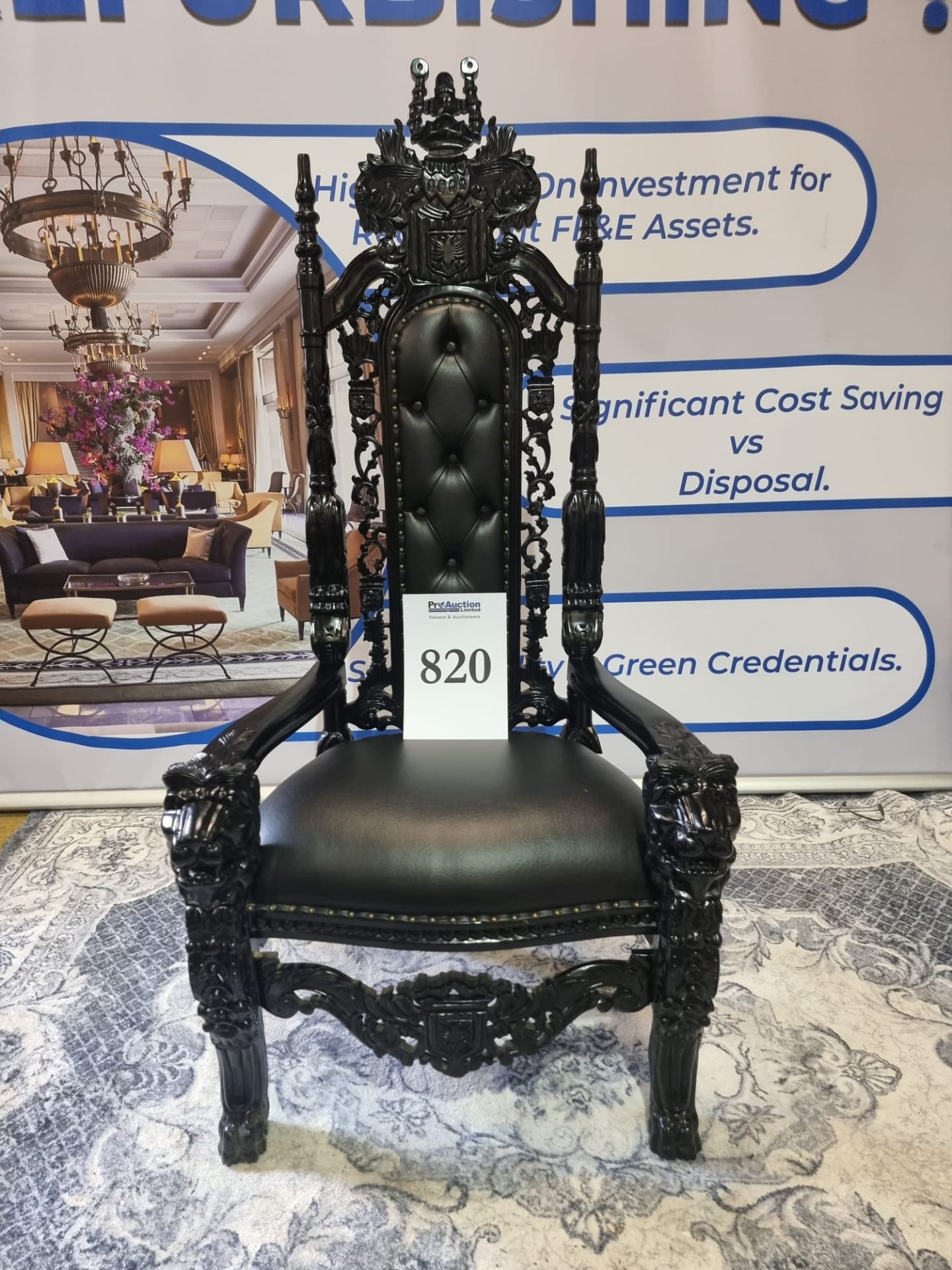 Handmade Mahogany Chair Finished In Painted Ebony Upholstered In Pinned Black Exceptional Detailed - Bild 23 aus 24