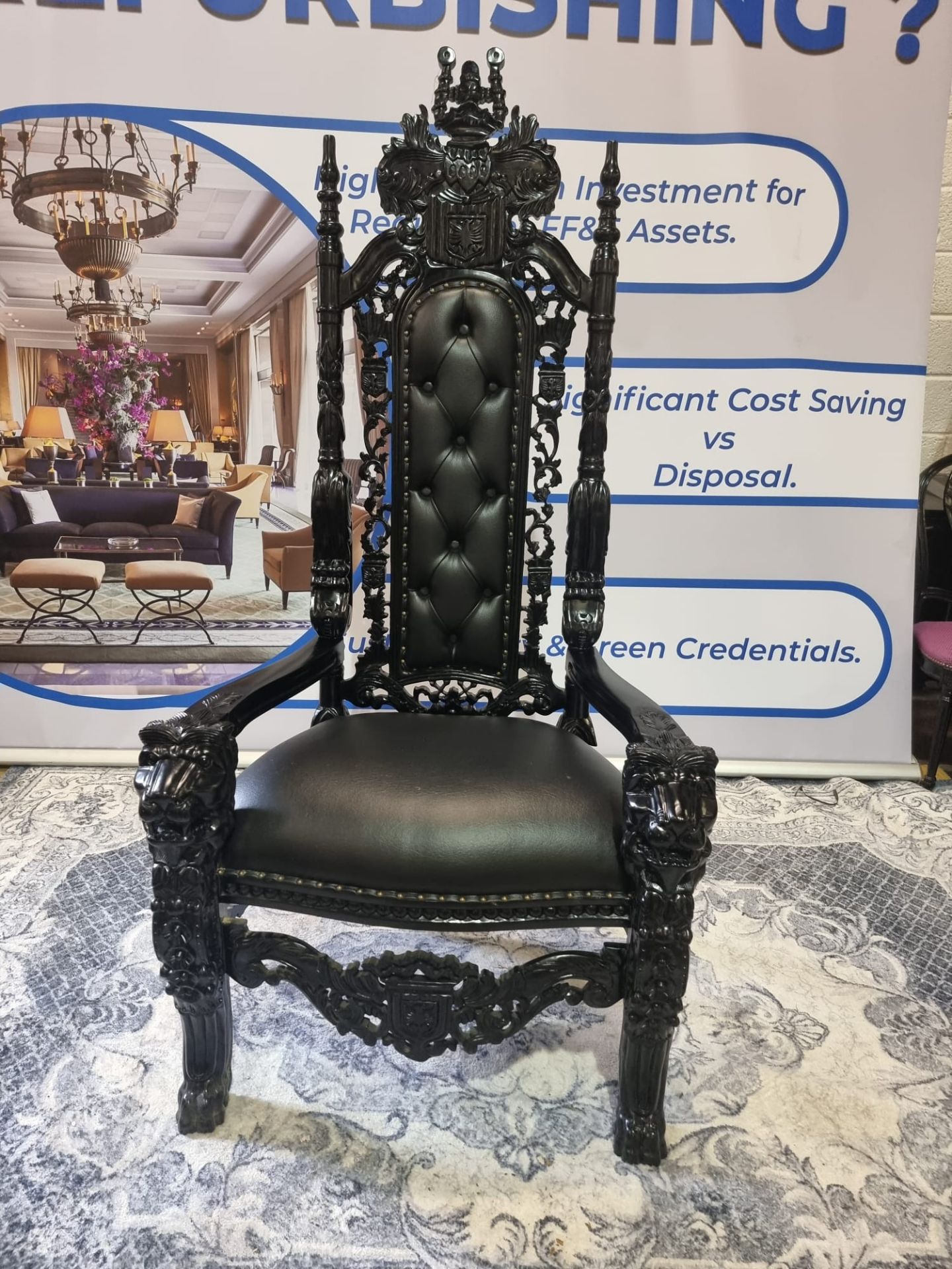 Handmade Mahogany Chair Finished In Painted Ebony Upholstered In Pinned Black Exceptional Detailed