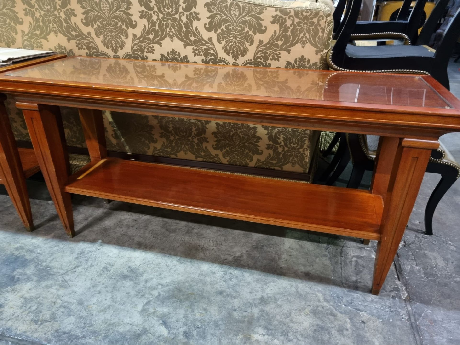 A Large Rosewood Console Or Hall Table With Lower Shelf The Top Inset With A Tempered Glass
