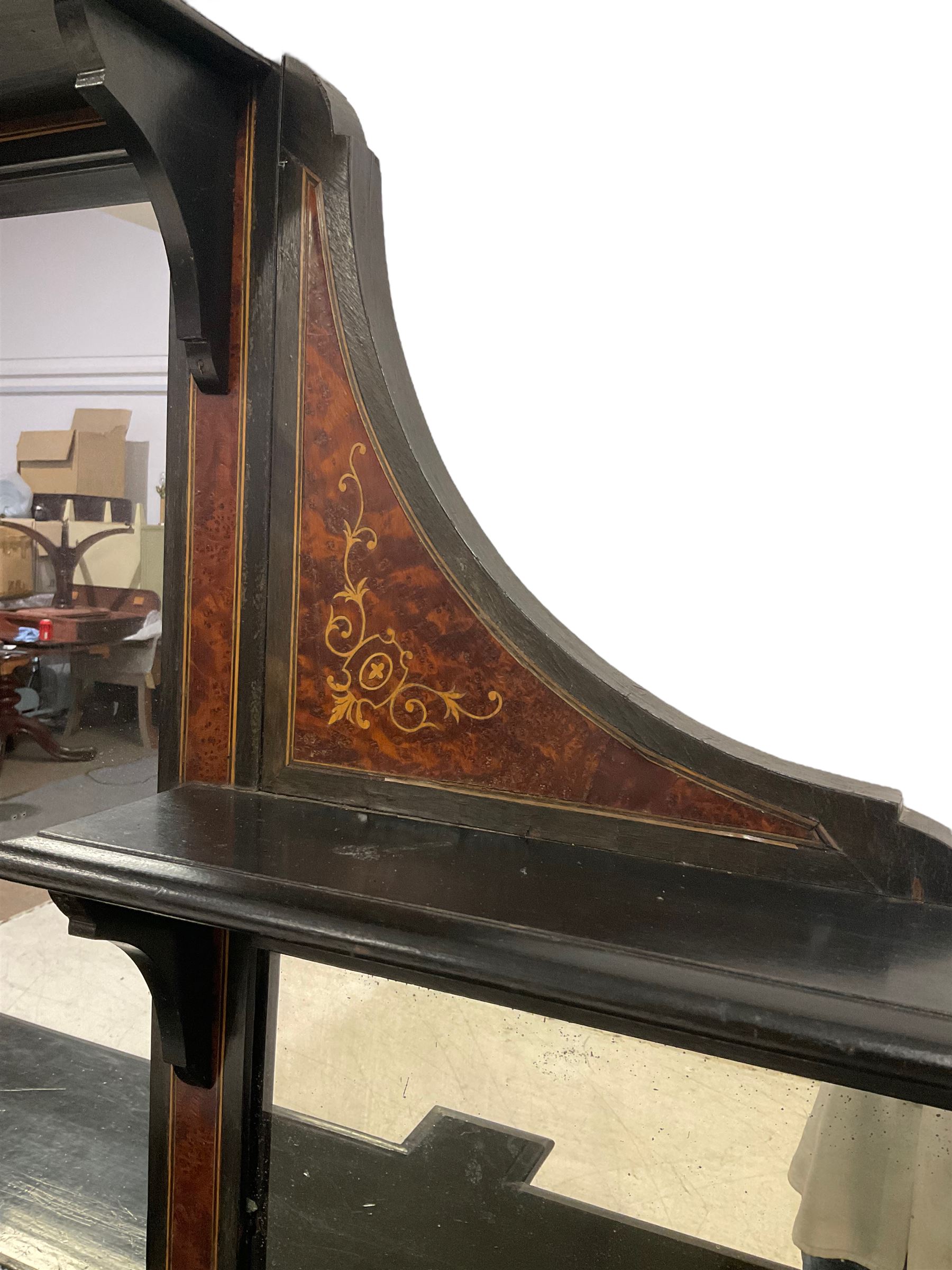 Late 19th century inlaid ebonised mirror back sideboard, the amboyna bordered with ebony and boxwood - Image 6 of 8