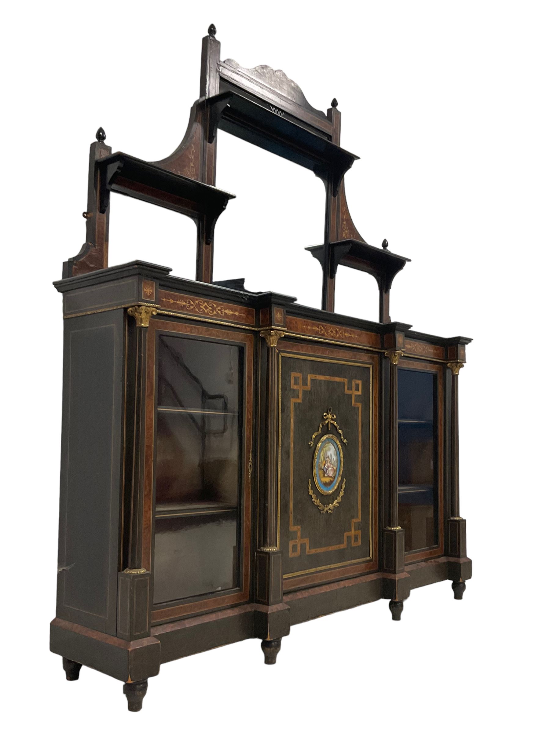 Late 19th century inlaid ebonised mirror back sideboard, the amboyna bordered with ebony and boxwood - Image 4 of 8