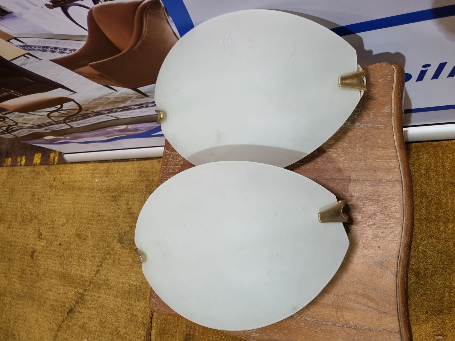 A Pair Of Fitzgerald Bodmin Flush Fit Brass And Opaque White Glass Curved Wall Light 43 x 28cm - Image 3 of 3