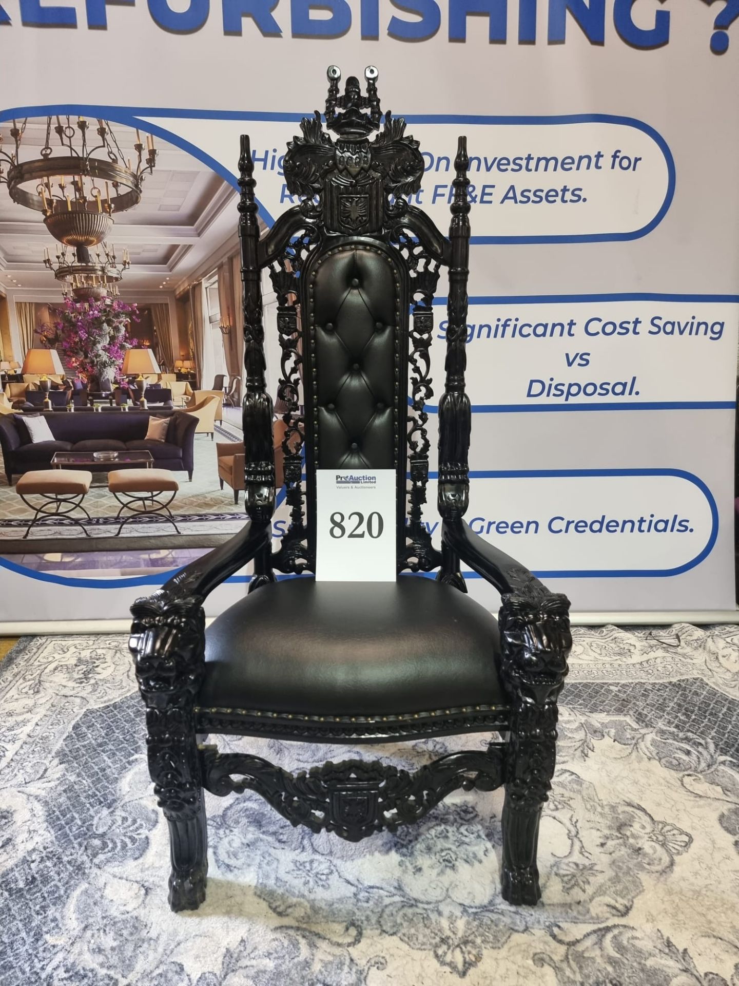 Handmade Mahogany Chair Finished In Painted Ebony Upholstered In Pinned Black Exceptional Detailed - Bild 24 aus 24