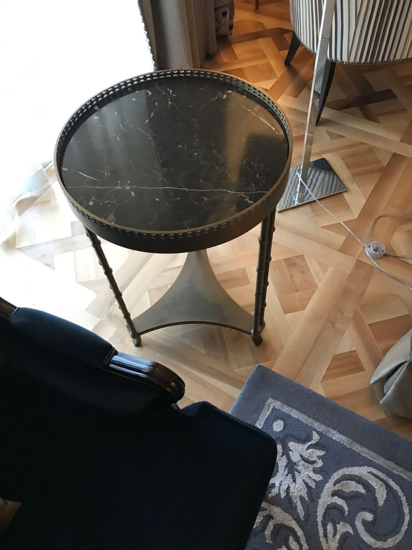 A Regency Style Marble-Top Metal Bouillotte Table Having A Bronze Framed Marble Top Supported - Image 2 of 2