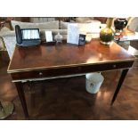 Burr Mahogany And ;Brass Writing Table Mounted On Turned Legs Fitted With Outlets, And USB Ports