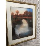 Framed Lithograph Landscape River Scene 72 x 87 Room 636