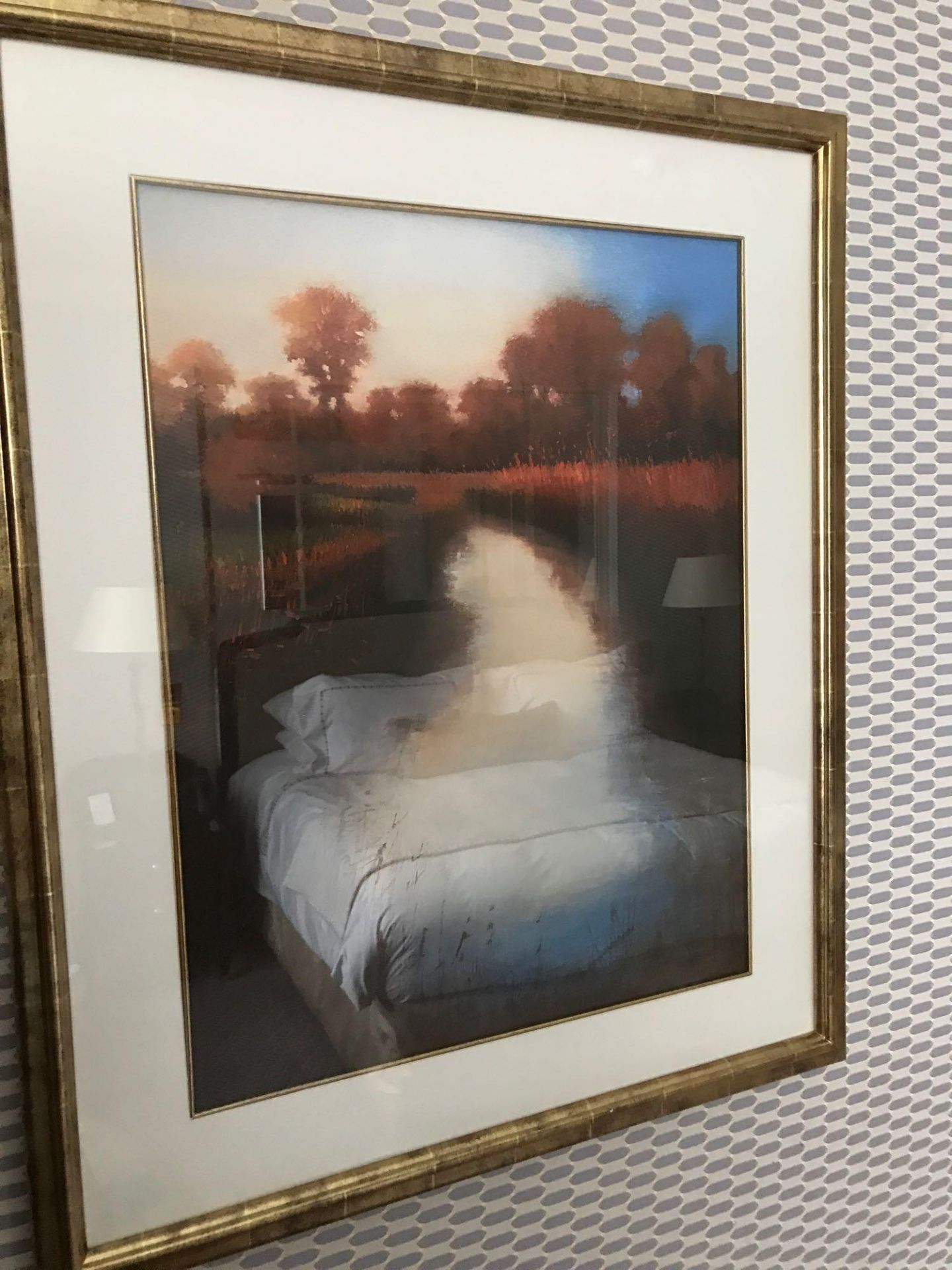 Framed Lithograph Landscape River Scene 72 x 87 Room 636