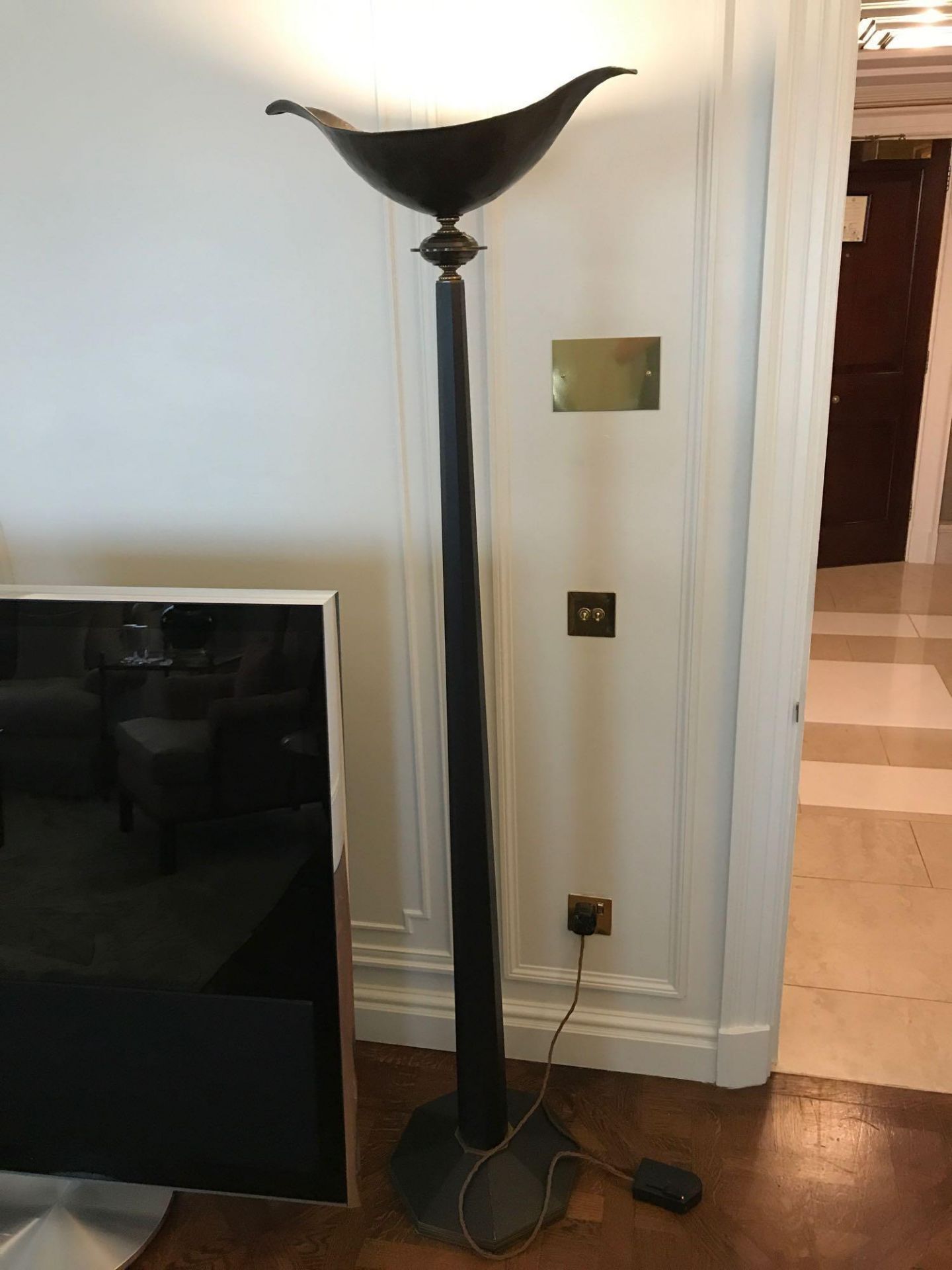 Heathfield And Co Torchiere Floor Lamp Black Column With Bowl Effect Metal Uplighter 173cm Room