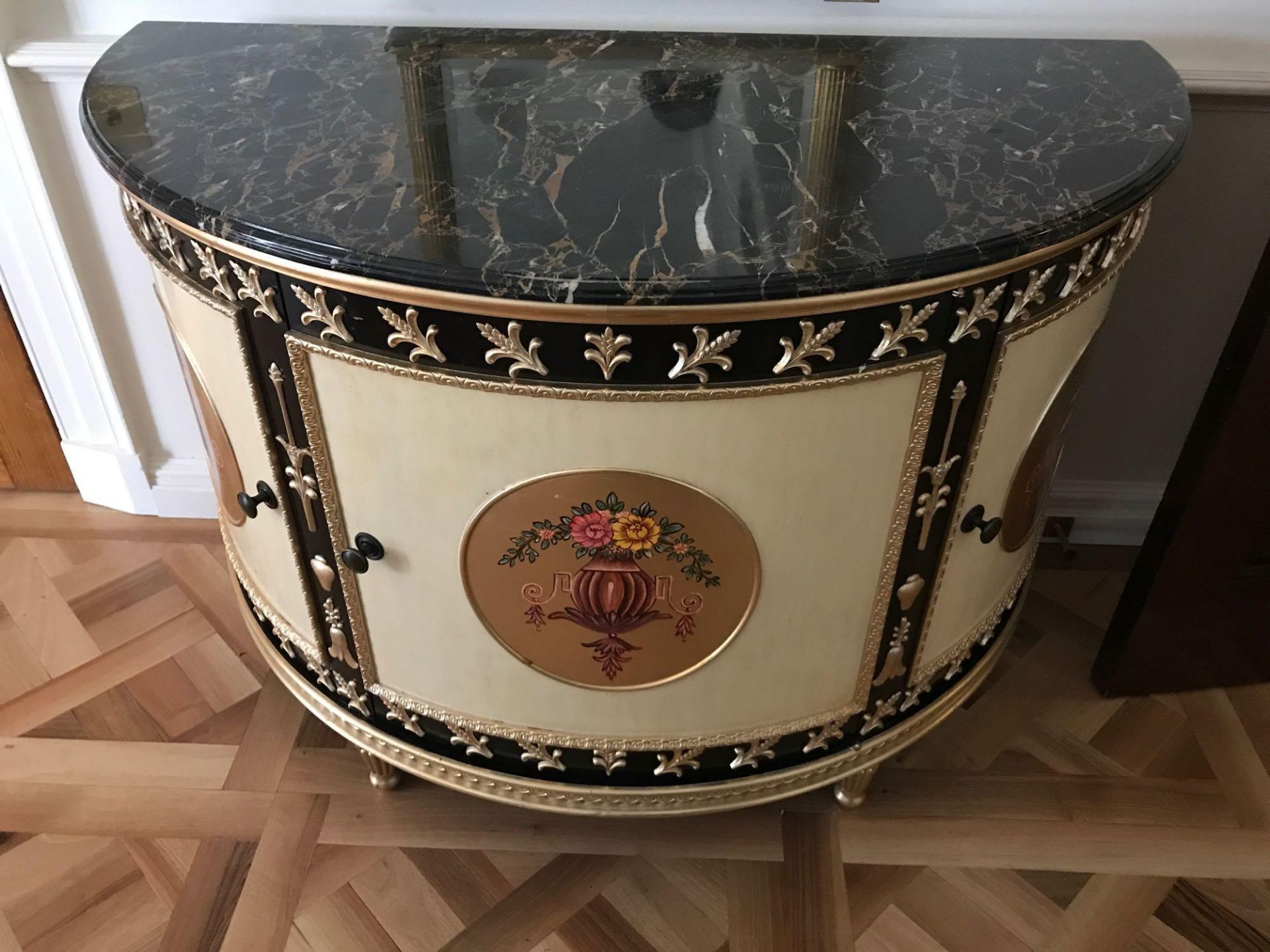 Black Lacquer Hand Decorated Chinoiserie Serpentine Commode By Restall Brown And Clennell The Unit