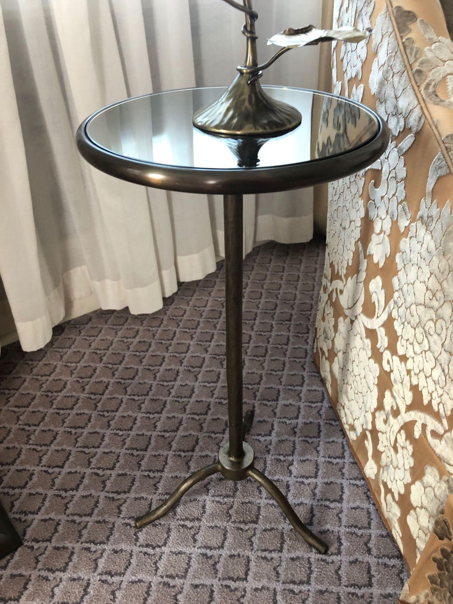 A Brass Tripod Base With Mirrored Top Side Table 32cm