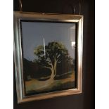 Landscape Lithograph Print Framed Depicting A Tree 62 x 76cm Room 639