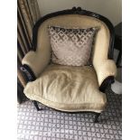 A Pair Of Louis XV Style Bergere The Slightly Flared Arms Have Upholstered Armrests Upholstered In