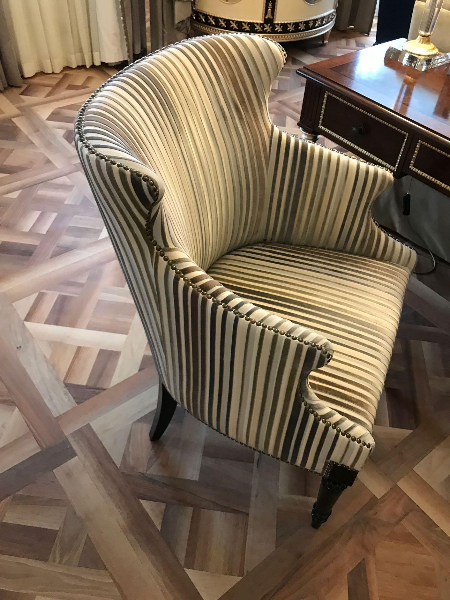 Accent Chair In Upholstered Striped Fabric 65 x 49 x 84cm Room 602 - Image 2 of 2