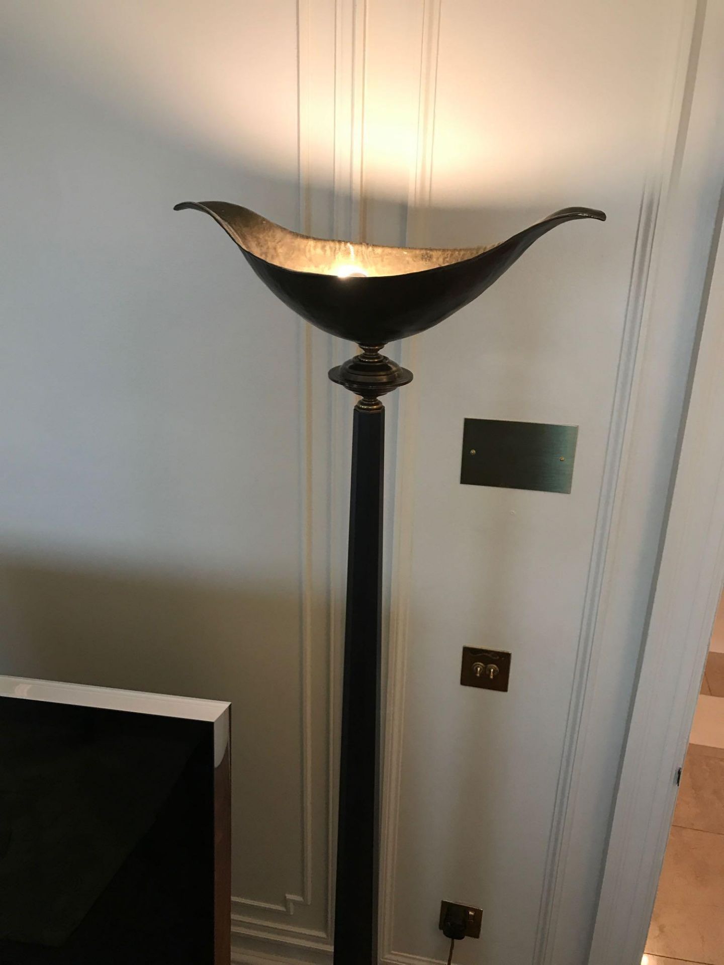 Heathfield And Co Torchiere Floor Lamp Black Column With Bowl Effect Metal Uplighter 173cm Room - Image 2 of 2