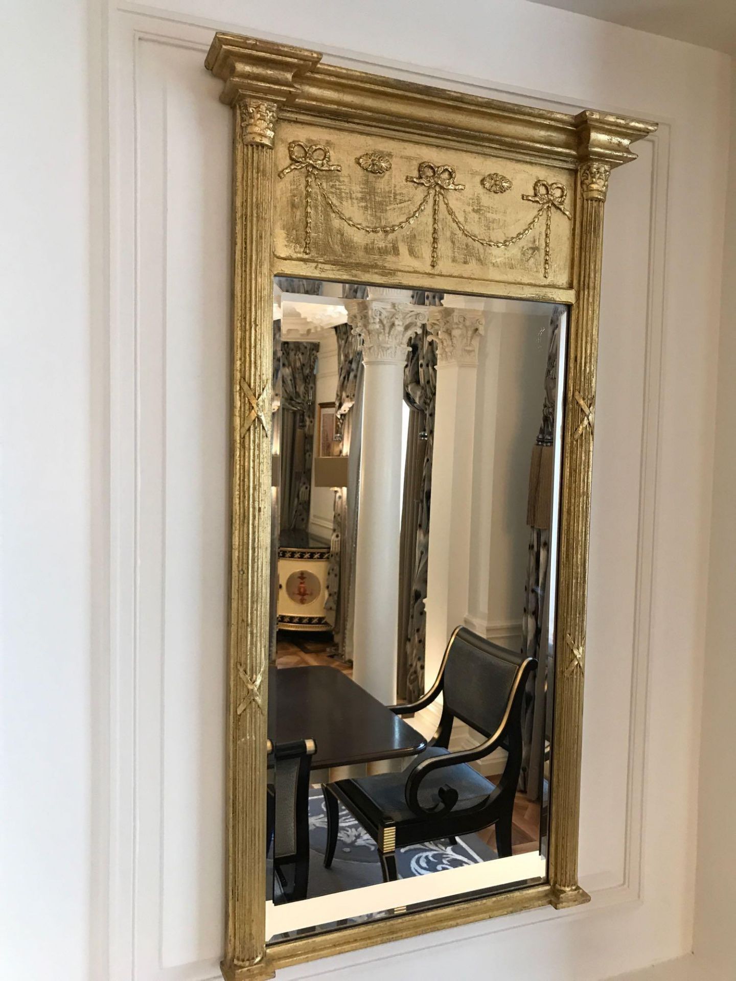 Regency Style Giltwood Pier Mirror Flanked By Spirally-Turned Half Pilasters The Frieze With
