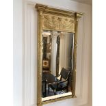 Regency Style Giltwood Pier Mirror Flanked By Spirally-Turned Half Pilasters The Frieze With