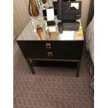 A Pair Of Night Stands Two Drawer With Bronzed Handle Pulls And Protective Glass Top 50 x 50 x