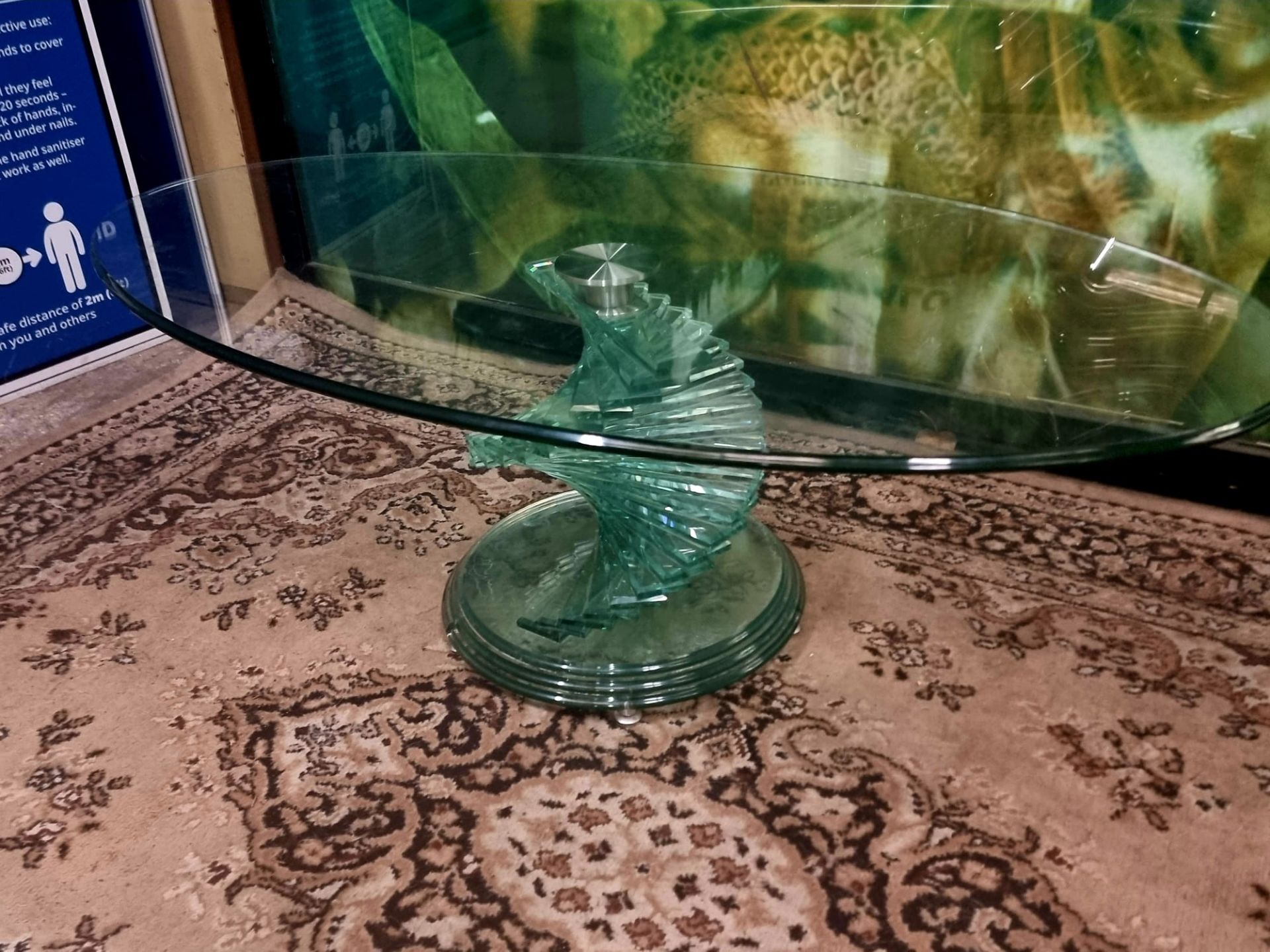 Ravello Spiral Glass Italian Design Ovoid Coffee Table A Mid Century Design Table With A Light Green - Image 4 of 8