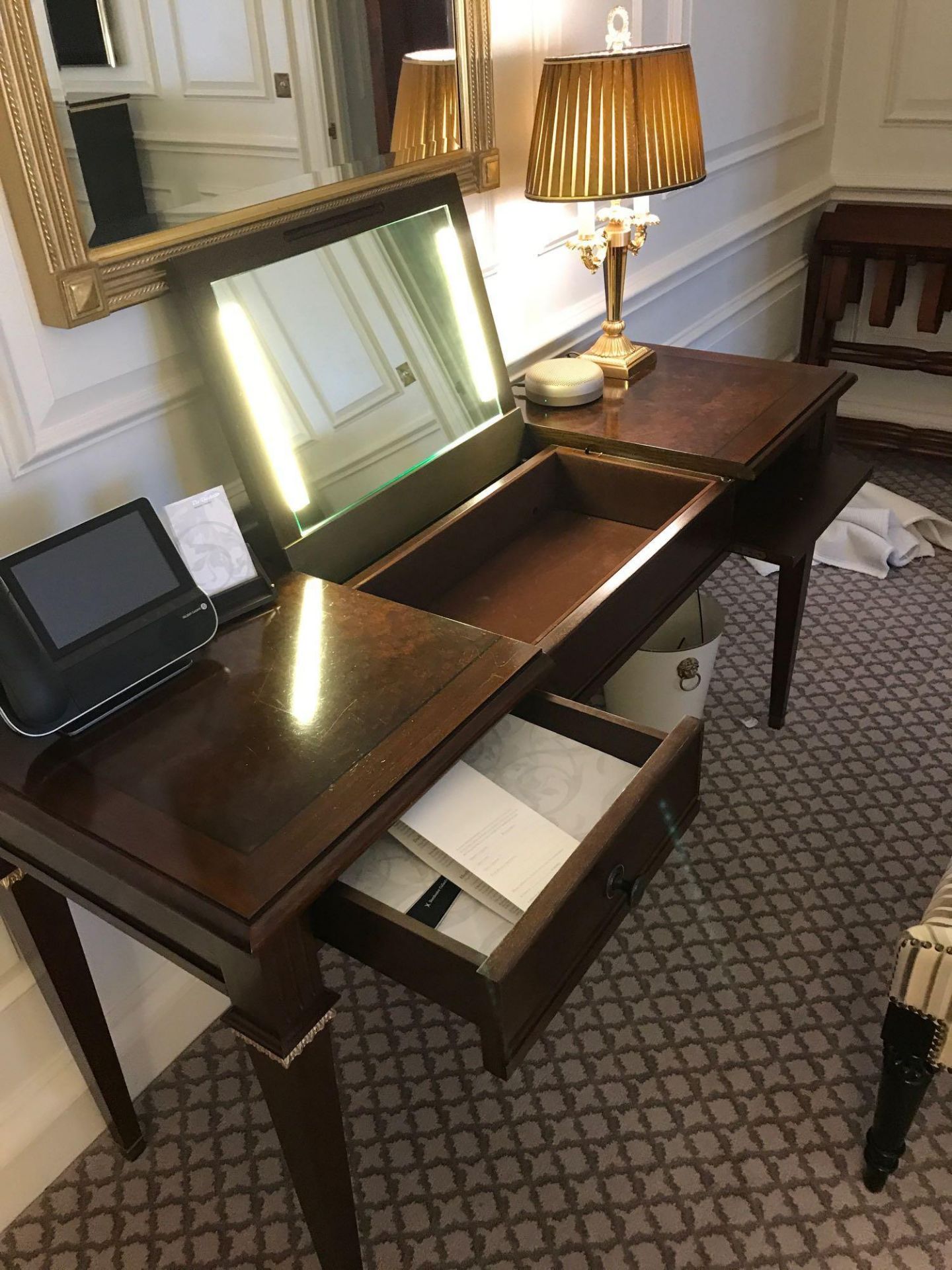 A Burr Mahogany Writing Desk / Dressing Table Fitted With Two Small Side Drawers The Central Panel - Image 2 of 2