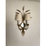 A Pair Of Wall Appliques Twin Arm In A Elegant Wheatsheaf Motif And A Small Decorative Mirror