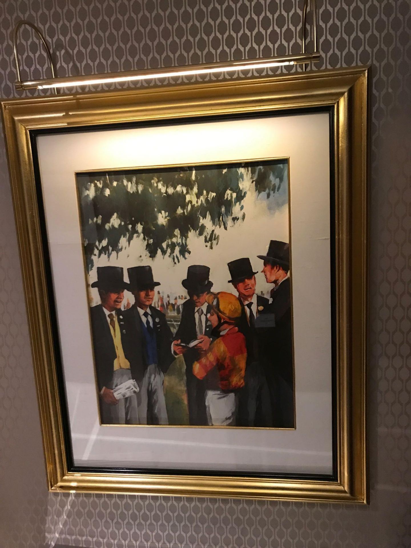 Framed Lithographic Print Illustrating A Jockey Talking To Gentleman In Morning Dress At Ascot