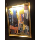 Abstract Lithograph Print Untitled framed indistinct singature 85 x 65cm