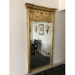 Regency Style Giltwood Pier Mirror Flanked By Spirally-Turned Half Pilasters The Frieze With Swag