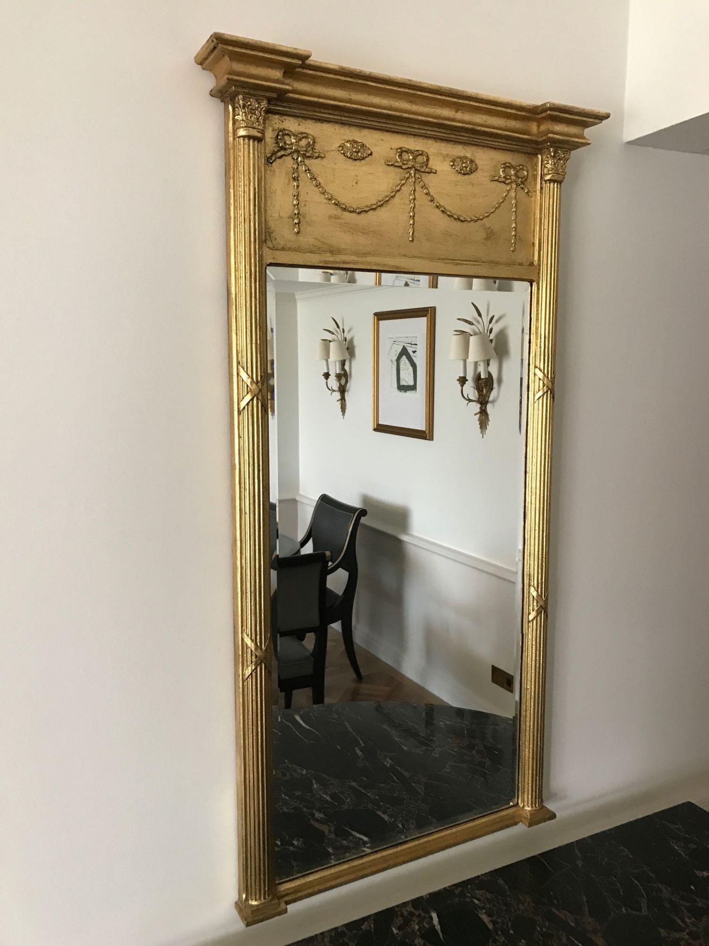 Regency Style Giltwood Pier Mirror Flanked By Spirally-Turned Half Pilasters The Frieze With Swag