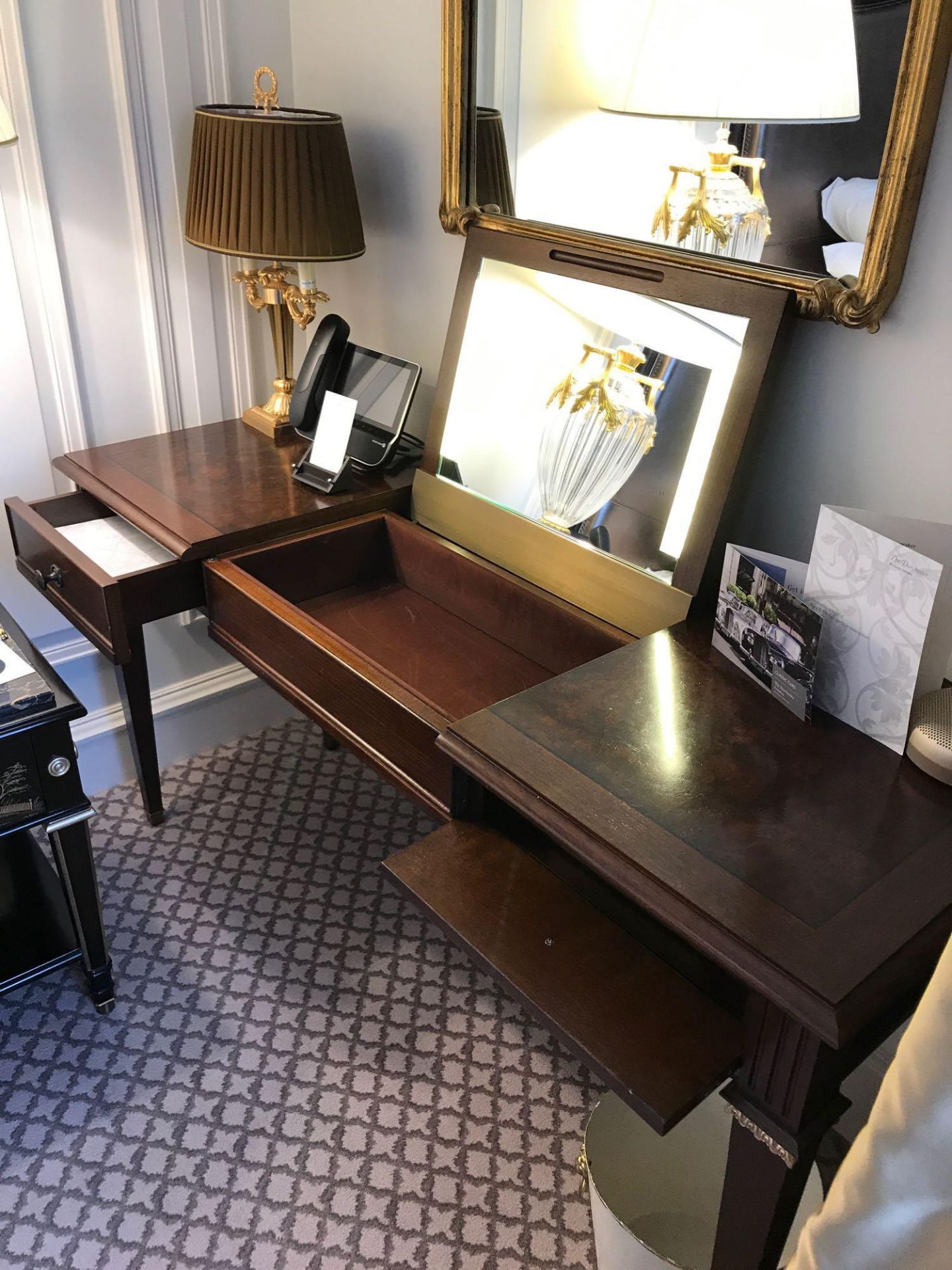 A Burr Mahogany Writing Desk / Dressing Table Fitted With Two Small Side Drawers The Central Panel - Image 2 of 2