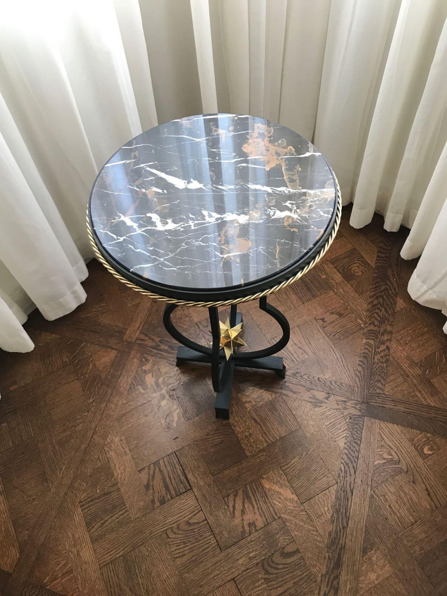 A Regency Style Marble-Top Metal Bouillotte Table Having A Bronze Framed Marble Top Supported By - Image 2 of 2