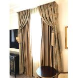 2 x Pair Of Silk Drapes And Jabots Gold With Crystal Edging And Embroidered In Gold And Silver