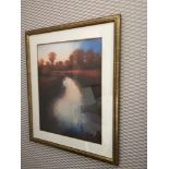 Framed Lithograph Landscape River Scene 72 x 87 Room 622