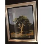 Landscape Lithograph Print Framed Depicting A Tree 62 x 76cm Room 629