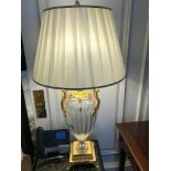 A Pair Of Laudarte Crystal Table Lamps Inserts And Decorations In 24ct Gold With Shade 95cm Tall