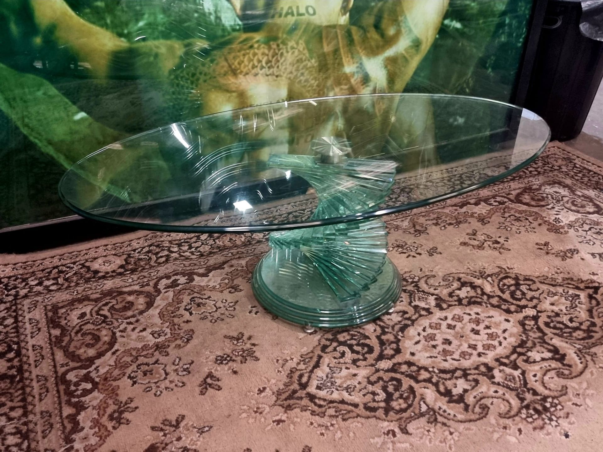 Ravello Spiral Glass Italian Design Ovoid Coffee Table A Mid Century Design Table With A Light Green - Image 6 of 8
