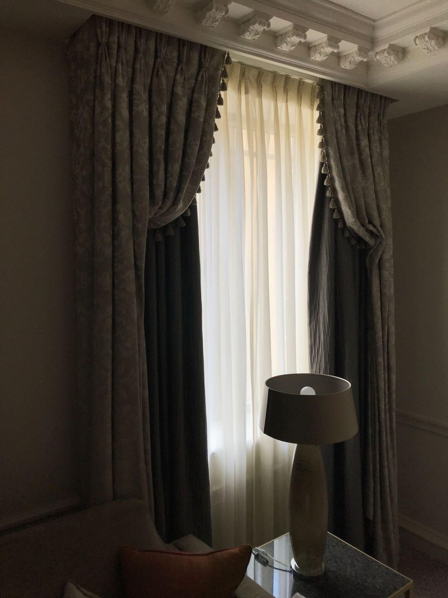 2 x Pair Of Gold And Silver Silk Drapes And Jabots With Tie Backs Span 255 x 190cm Room 624 - Image 2 of 3