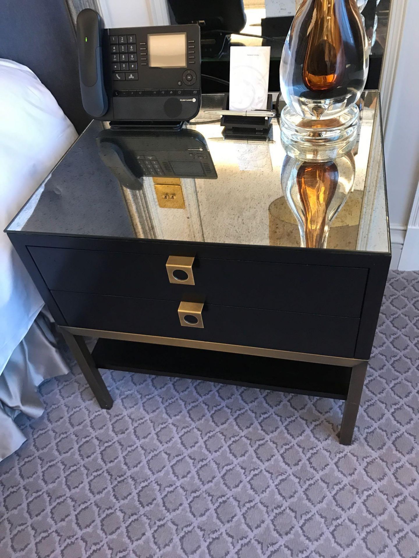 A Pair Of Night Stands Two Drawer With Bronzed Handle Pulls And Protective Glass Top 50 x 50 x - Image 2 of 2